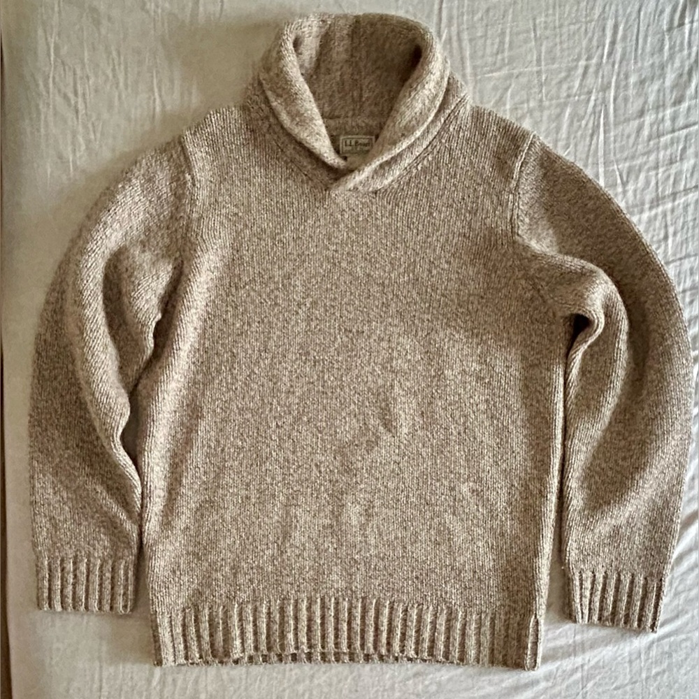 L.L. Bean Shawl Collar Lamb’s Wool  Sweater - Medium Reg - Light Brown